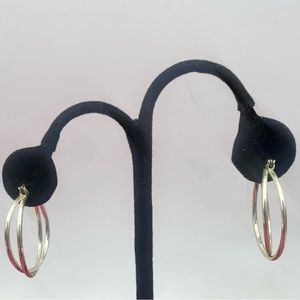 4/$15 silver tone double hoop earrings